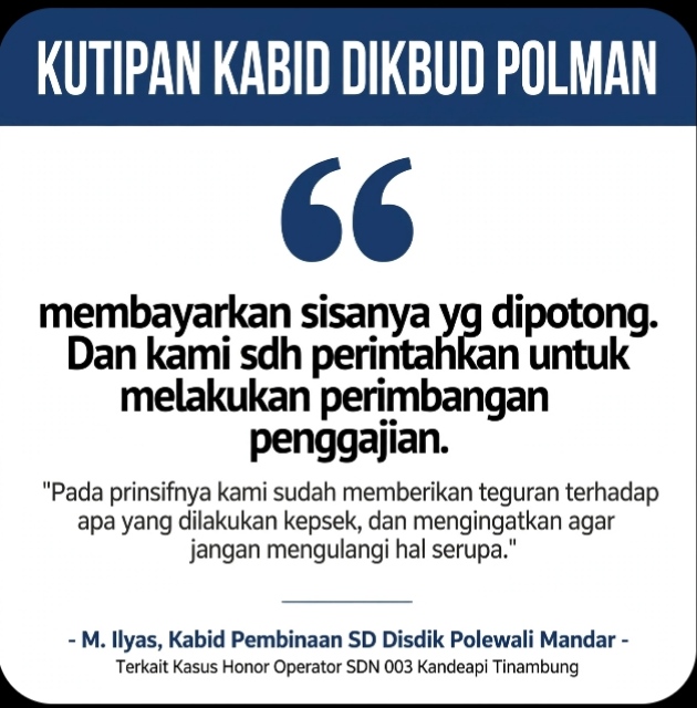Terbukti Sunat Honor Operator, Kepsek SDN 003 Kandeapi Tinambung Polman Hanya Ditegur
