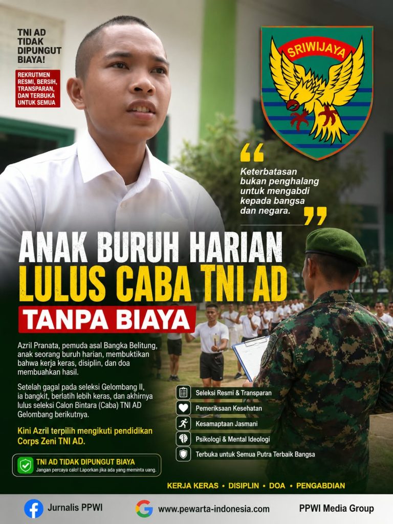 Dari Keluarga Sederhana, Anak Buruh Harian Lulus Caba TNI AD Tanpa Biaya