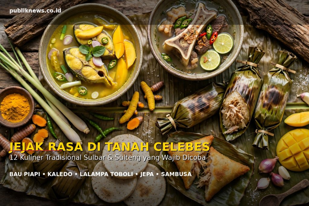 Jejak Rasa di Tanah Celebes: 12 Kuliner Tradisional Sulawesi Barat dan Sulawesi Tengah yang Wajib Dicoba kuliner tradisional sulbar sulteng bau piapi kaledo lalampa jepa